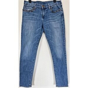 TRUE RELIGION Jeans Womens Size 31 Medium/Light Wash Embellished Pockets CHRISSY